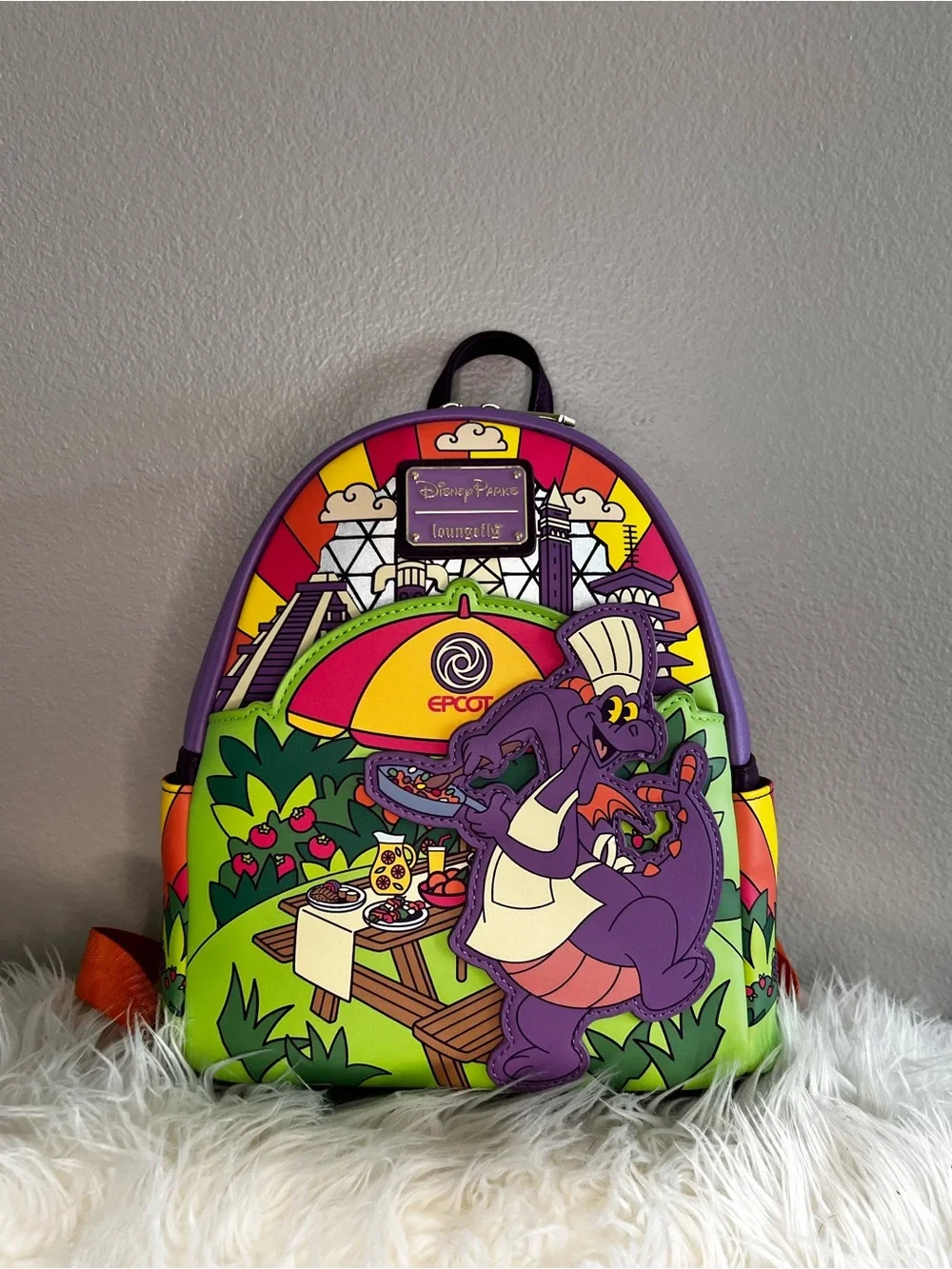 Loungefly Purple & Neon Figment EPCOT Food and Wine 2025 Mini Backpack